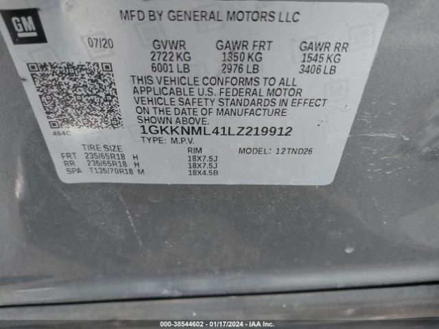 1GKKNML41LZ219912 GMC Acadia Fwd Slt