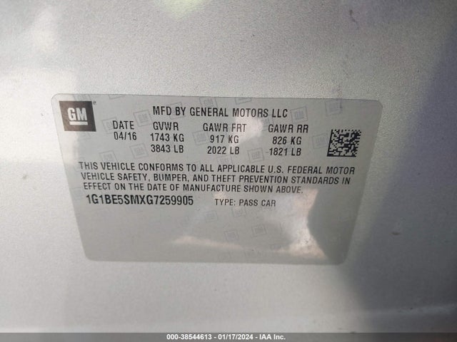 Chevrolet Cruze Lt Auto 2016 1G1BE5SMXG7259905 Image 9
