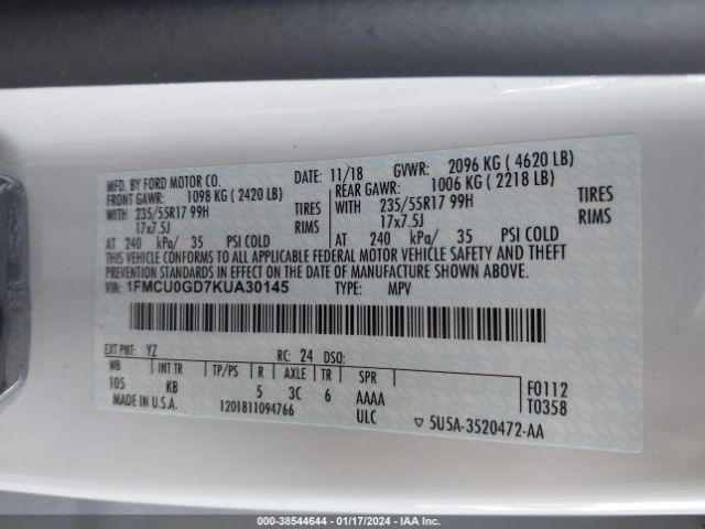 2019 FORD ESCAPE 1FMCU0GD7KUA30145 Photo 8