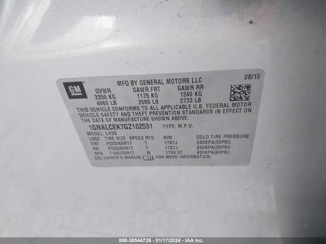 Chevrolet EQUINOX LT 2016 1GNALCEK7GZ102531 Image 9