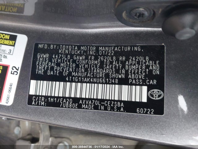 Toyota CAMRY SE 2022 4T1G11AK4NU661348 Image 9