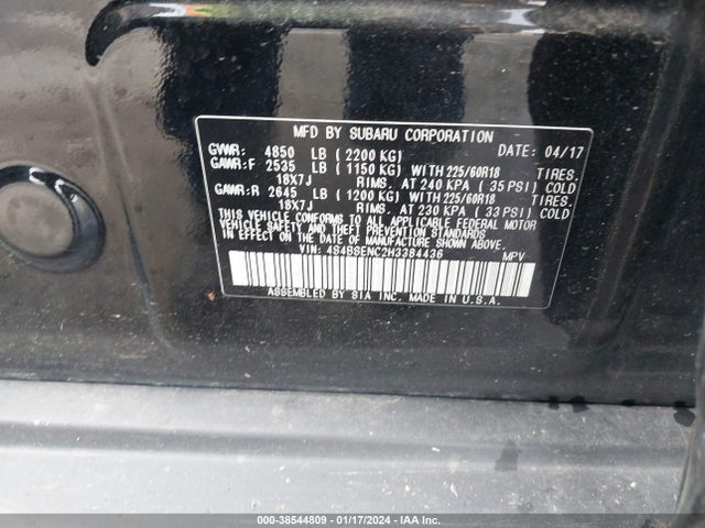 Subaru Outback 3.6r Limited 2017 4S4BSENC2H3384436 Image 9