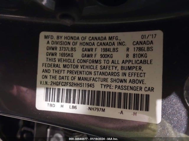 Honda Civic Lx 2017 2HGFC2F52HH511945 Image 9
