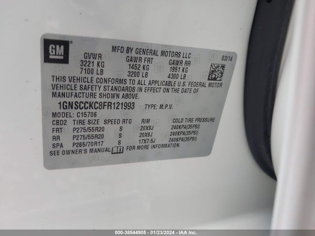 Chevrolet Tahoe Ltz 2015 1GNSCCKC8FR121993 Image 9