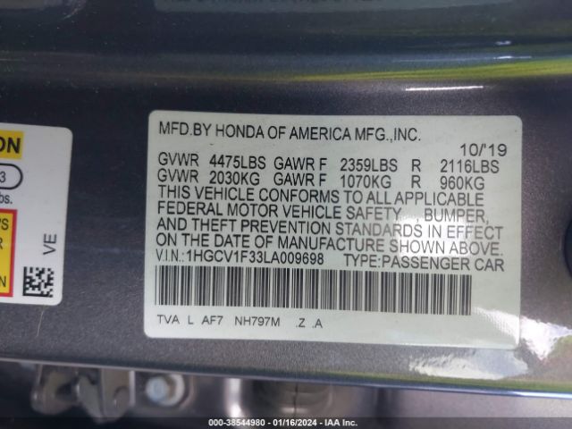 1HGCV1F33LA009698 Honda Accord Sport
