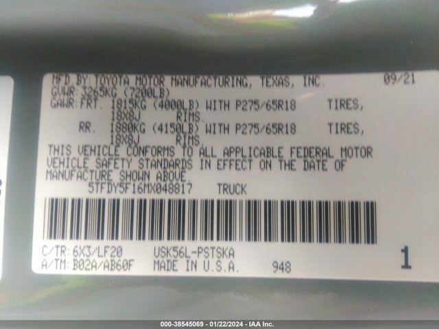 Toyota Tundra Trd Pro 2021 5TFDY5F16MX048817 Image 9