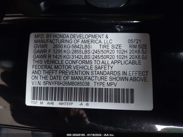 Honda Pilot Awd Special Edition 2021 5FNYF6H26MB085038 Image 9