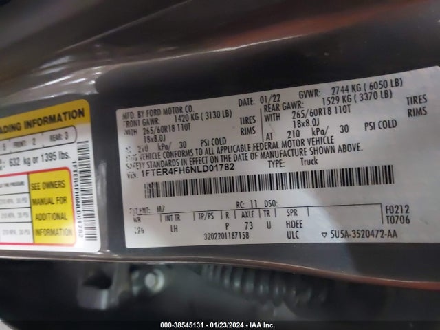 1FTER4FH6NLD01782 Ford Ranger Xlt
