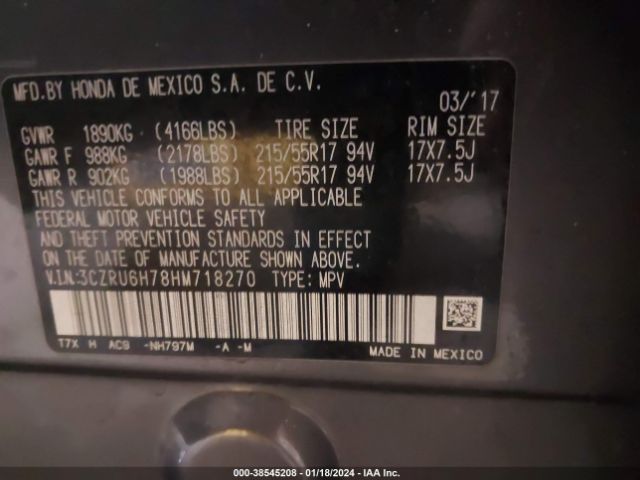 3CZRU6H78HM718270 Honda Hr-v Ex-l