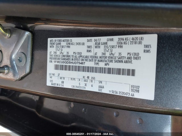 Ford ESCAPE SE 2017 1FMCU0GD5HUD75487 Image 9