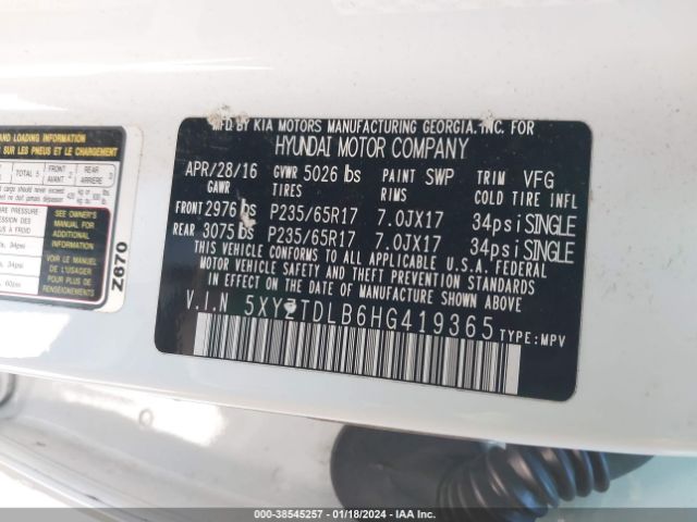 5XYZTDLB6HG419365 Hyundai Santa Fe Sport 2.4l