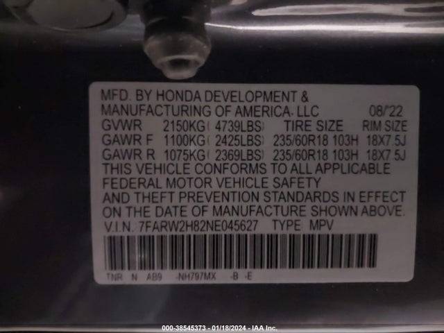 Honda Cr-v Awd Ex-l 2022 7FARW2H82NE045627 Image 9