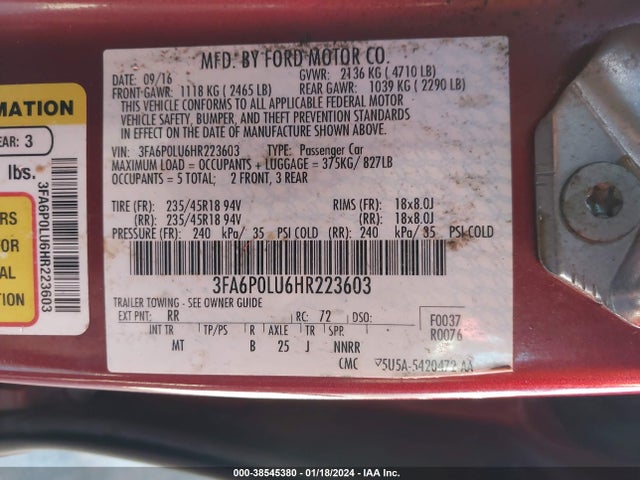 Ford Fusion Hybrid Se 2017 3FA6P0LU6HR223603 Image 9