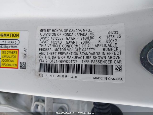 2HGFE1F98PH304773 Honda Civic Touring