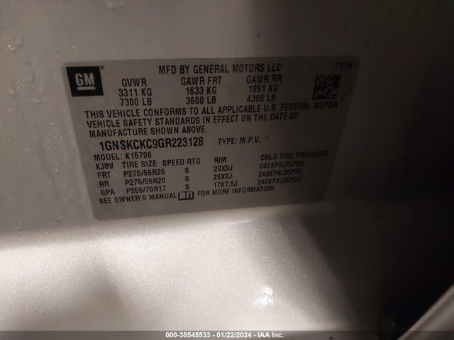 Chevrolet Tahoe Ltz 2016 1GNSKCKC9GR223128 Image 9