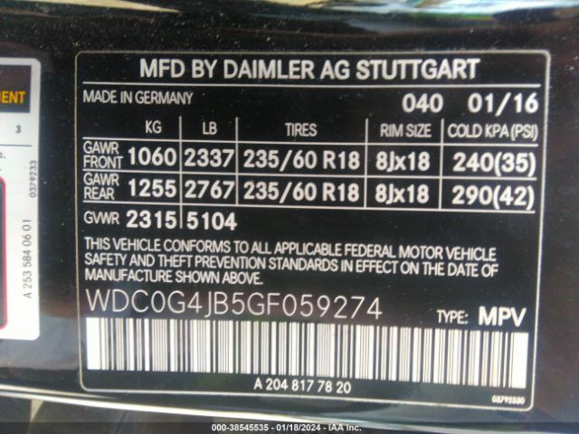 WDC0G4JB5GF059274 Mercedes-Benz GLC 300