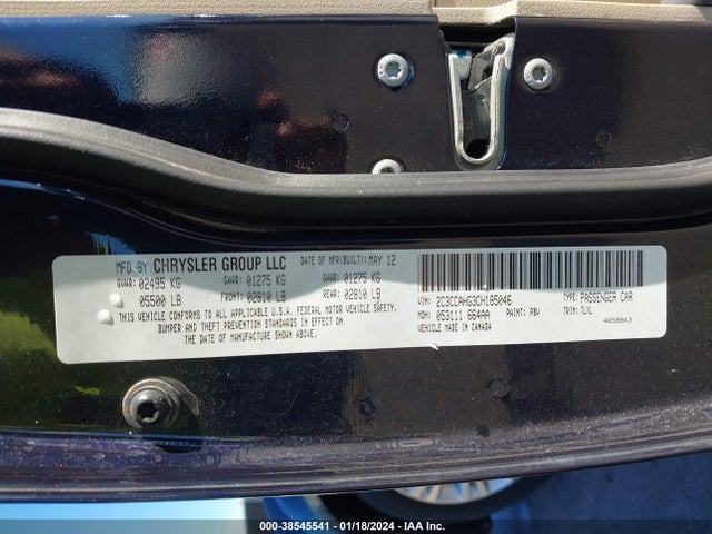 2012 CHRYSLER 300 LIMITED VIN: 2C3CCAHG3CH185046