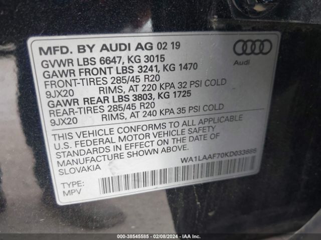 2019 AUDI Q7 WA1LAAF70KD033686 Photo 8