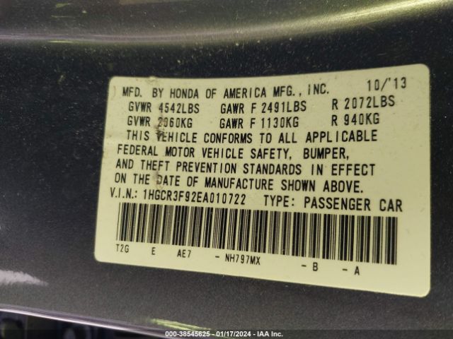 1HGCR3F92EA010722 Honda Accord Touring