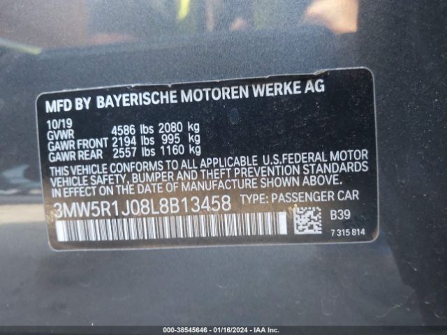 3MW5R1J08L8B13458 BMW 330I
