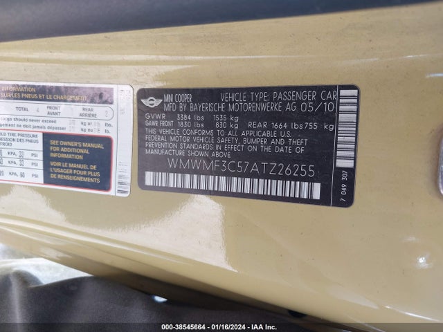 2010 MINI COOPER WMWMF3C57ATZ26255 Photo 8