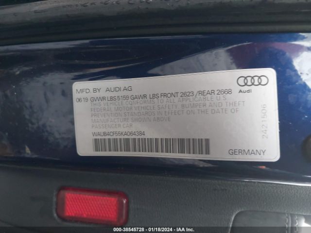WAUB4CF55KA064384 Audi S5 3.0t Premium