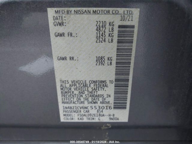 2022 NISSAN LEAF 1N4BZ1CV6NC553016 Photo 8