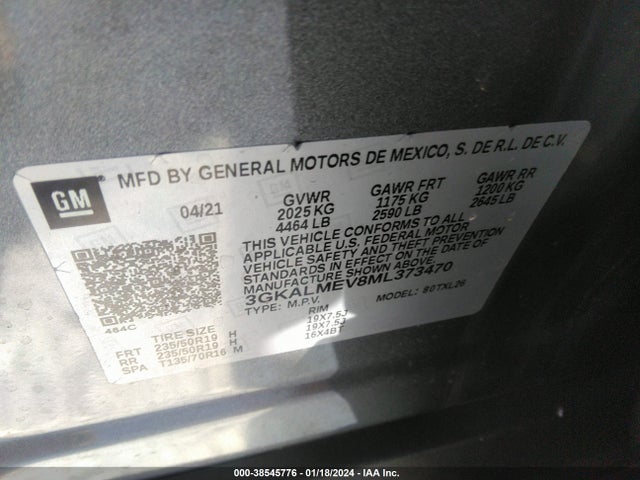 3GKALMEV8ML373470 GMC Terrain Fwd Sle