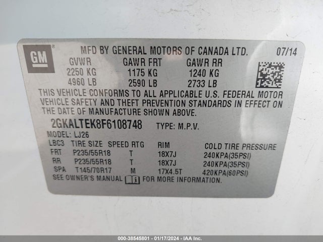 2GKALTEK8F6108748 GMC Terrain Slt-2