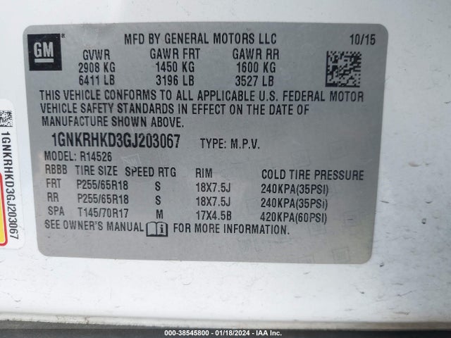 Chevrolet Traverse 2lt 2016 1GNKRHKD3GJ203067 Image 9