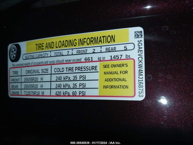 2021 BUICK ENCLAVE AWD AVENIR VIN: 5GAEVCKW4MJ168753