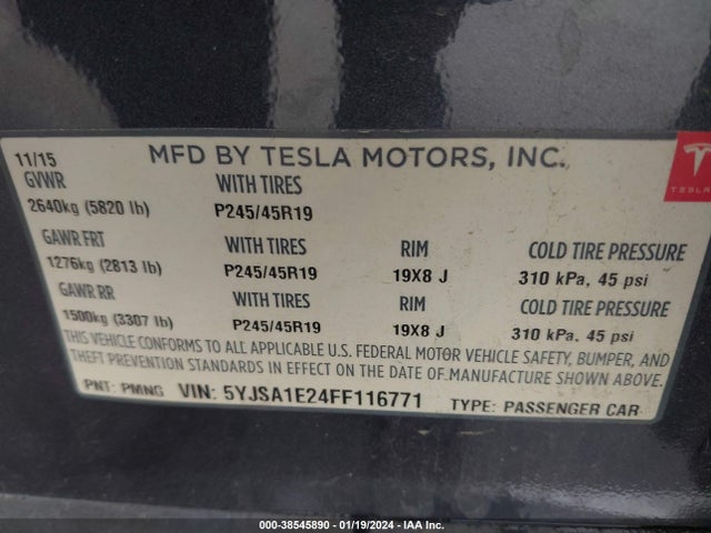 Tesla Model S 70d/85d/p85d 2015 5YJSA1E24FF116771 Image 9