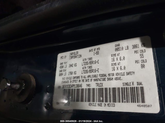 1993 DODGE W-SERIES W200/W250 VIN: 3B7KM23C4PM138646