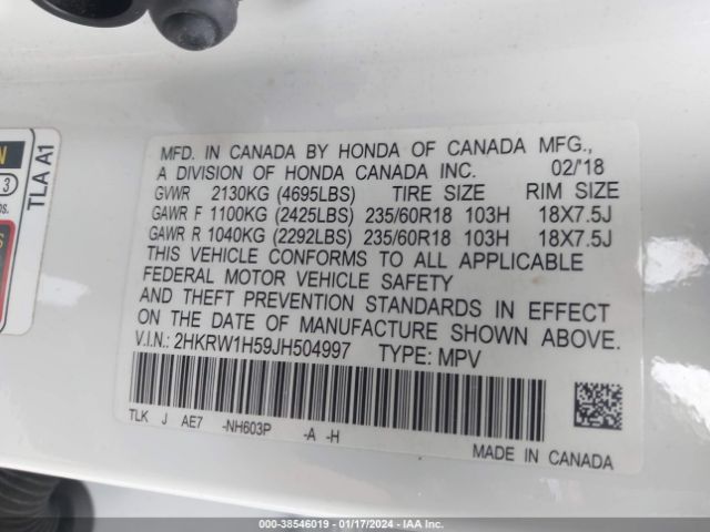 2HKRW1H59JH504997 Honda CR-V EX