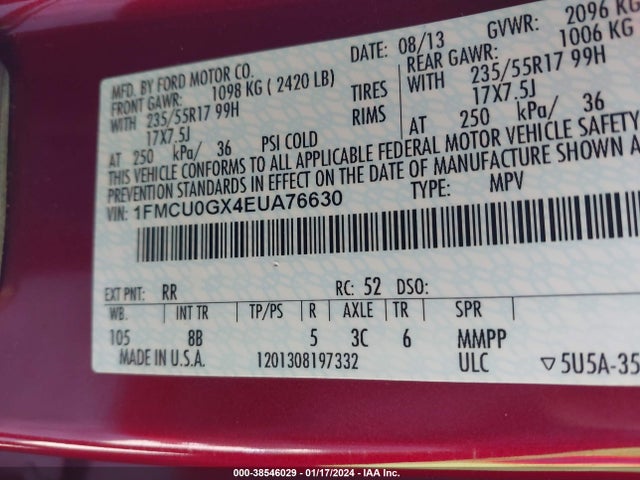 Ford ESCAPE SE 2014 1FMCU0GX4EUA76630 Image 9