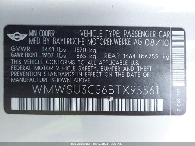 2011 MINI COOPER WMWSU3C56BTX95561 Photo 8