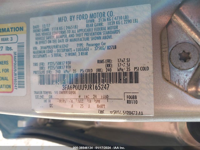 Ford Fusion Hybrid S 2018 3FA6P0UU9JR165247 Image 9