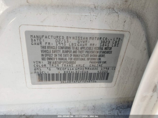 Nissan Sentra Fe+ S/s/sl/sr/sv 2015 3N1AB7AP1FY248956 Image 9