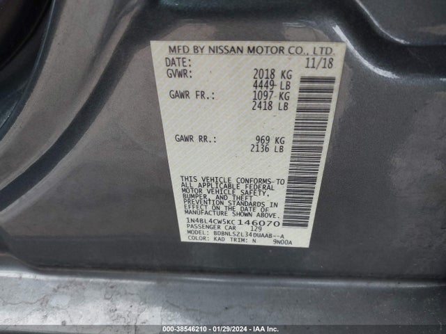 Nissan Altima 2.5 Sr 2019 1N4BL4CW5KC146070 Image 9