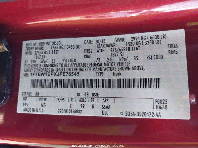 1FTEW1EPXJFE76545 Ford F-150 Xlt