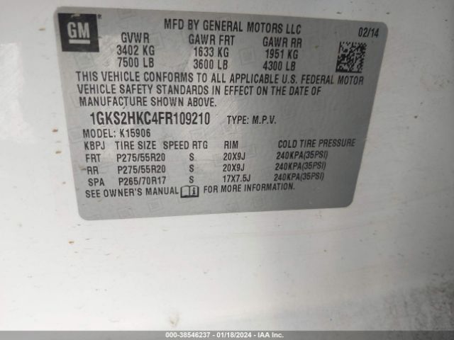 1GKS2HKC4FR109210 GMC Yukon Xl 1500 Slt