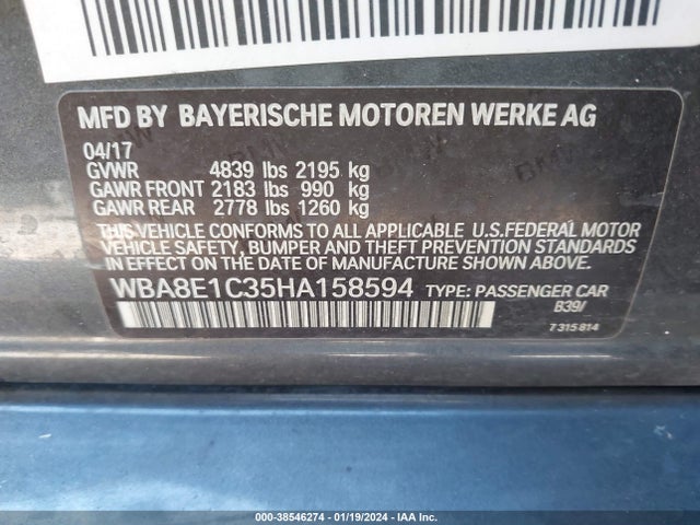 WBA8E1C35HA158594 BMW 330e Iperformance