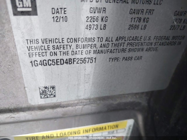 2011 BUICK LACROSSE CXL VIN: 1G4GC5ED4BF256751