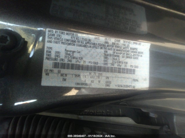 2012 FORD FOCUS SE VIN: 1FAHP3F28CL257814
