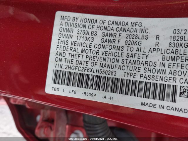 2HGFC2F6XLH550283 Honda Civic Lx