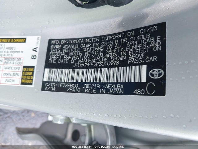 Toyota Corolla Hybrid Le 2023 JTDBCMFE2P3010998 Image 9