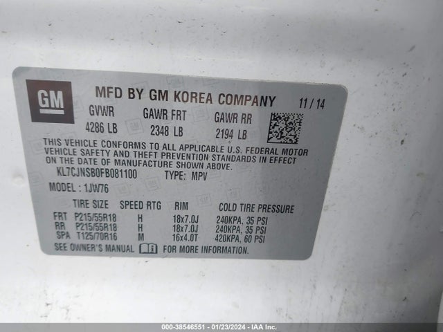 Chevrolet TRAX LTZ 2015 KL7CJNSB0FB081100 Image 9