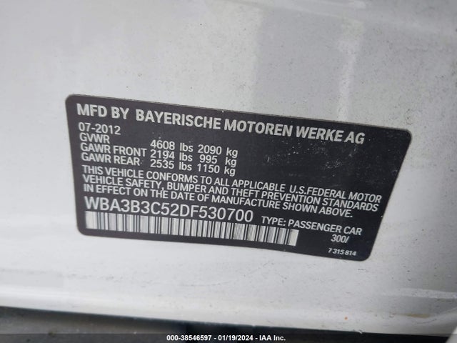 2013 BMW 328I XDRIVE VIN: WBA3B3C52DF530700