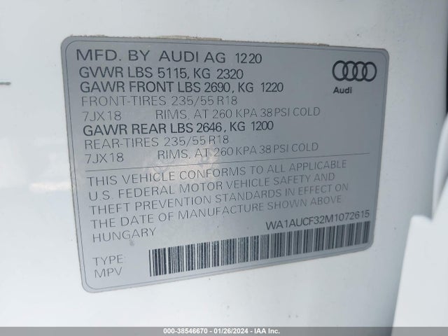 WA1AUCF32M1072615 Audi Q3 Premium 40 Tfsi Quattro Tiptronic