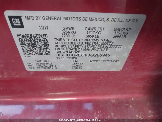 Chevrolet Silverado 1500 2lt 2018 3GCUKREC9JG226943 Image 9